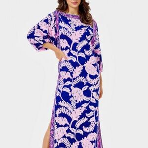 Lilly Pulitzer Syliva Maxi Caftan Dress / Vibrant Blue and Pink Maxi Dress